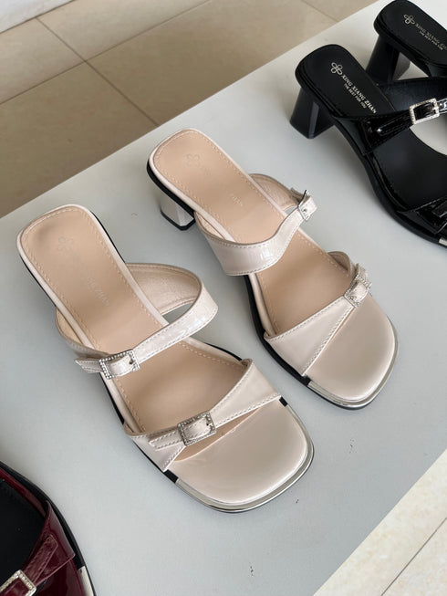 Double Straps Open Toe Block Heel